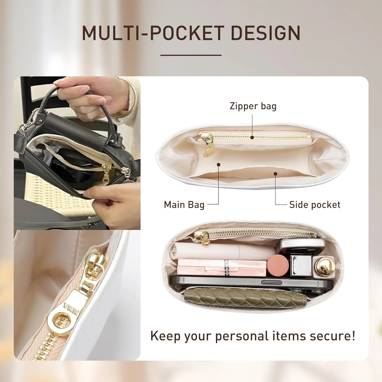 Doxo Upgraded Bag Organizer Insert Compatible with Longchamp Mini and More, Lightweight Waterproof DupontPaper Mini Longchamp Organizer Insert, Keeps Handbags Neat(Black,XS)