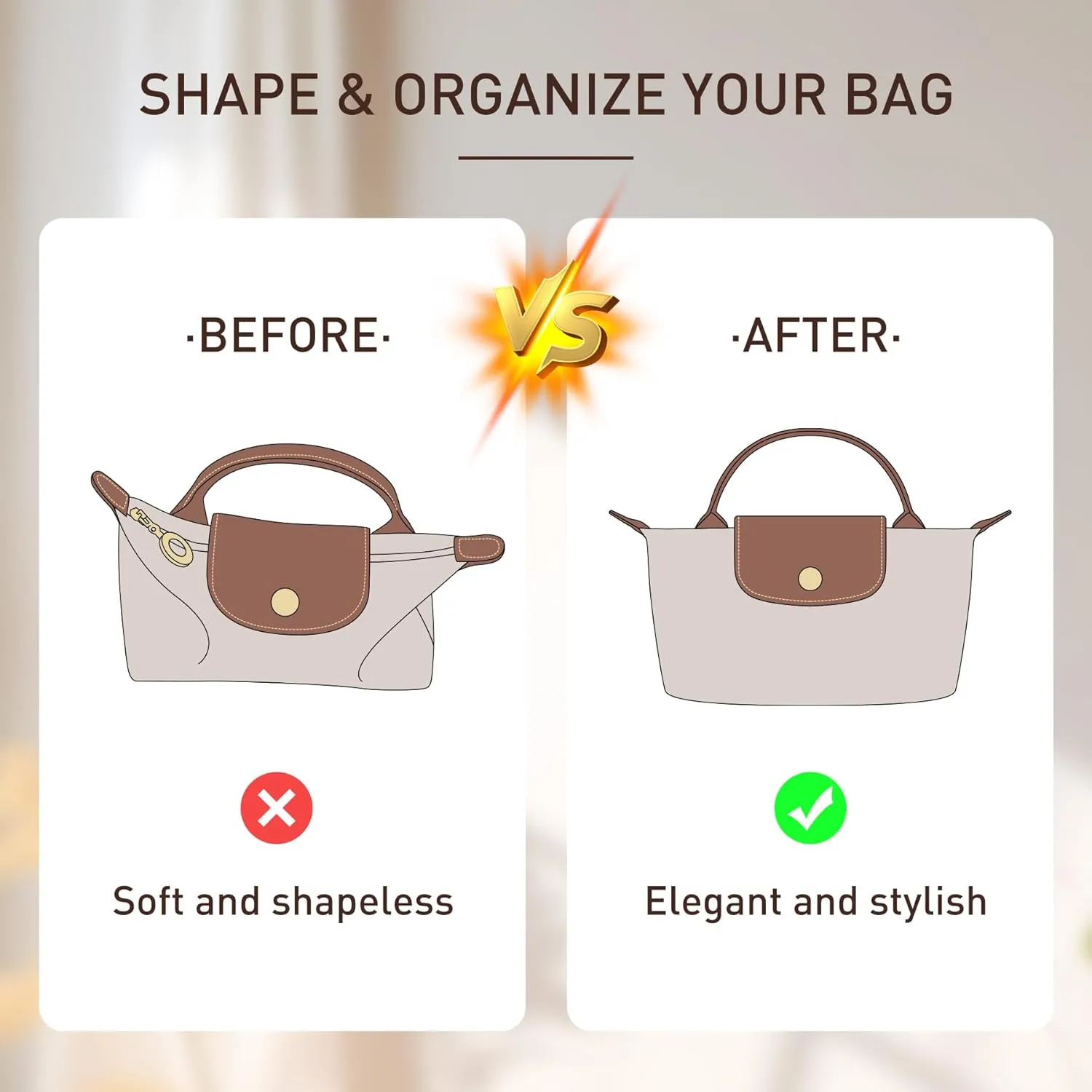 Doxo Upgraded Bag Organizer Insert Compatible with Longchamp Mini and More, Lightweight Waterproof DupontPaper Mini Longchamp Organizer Insert, Keeps Handbags Neat(Black,XS)