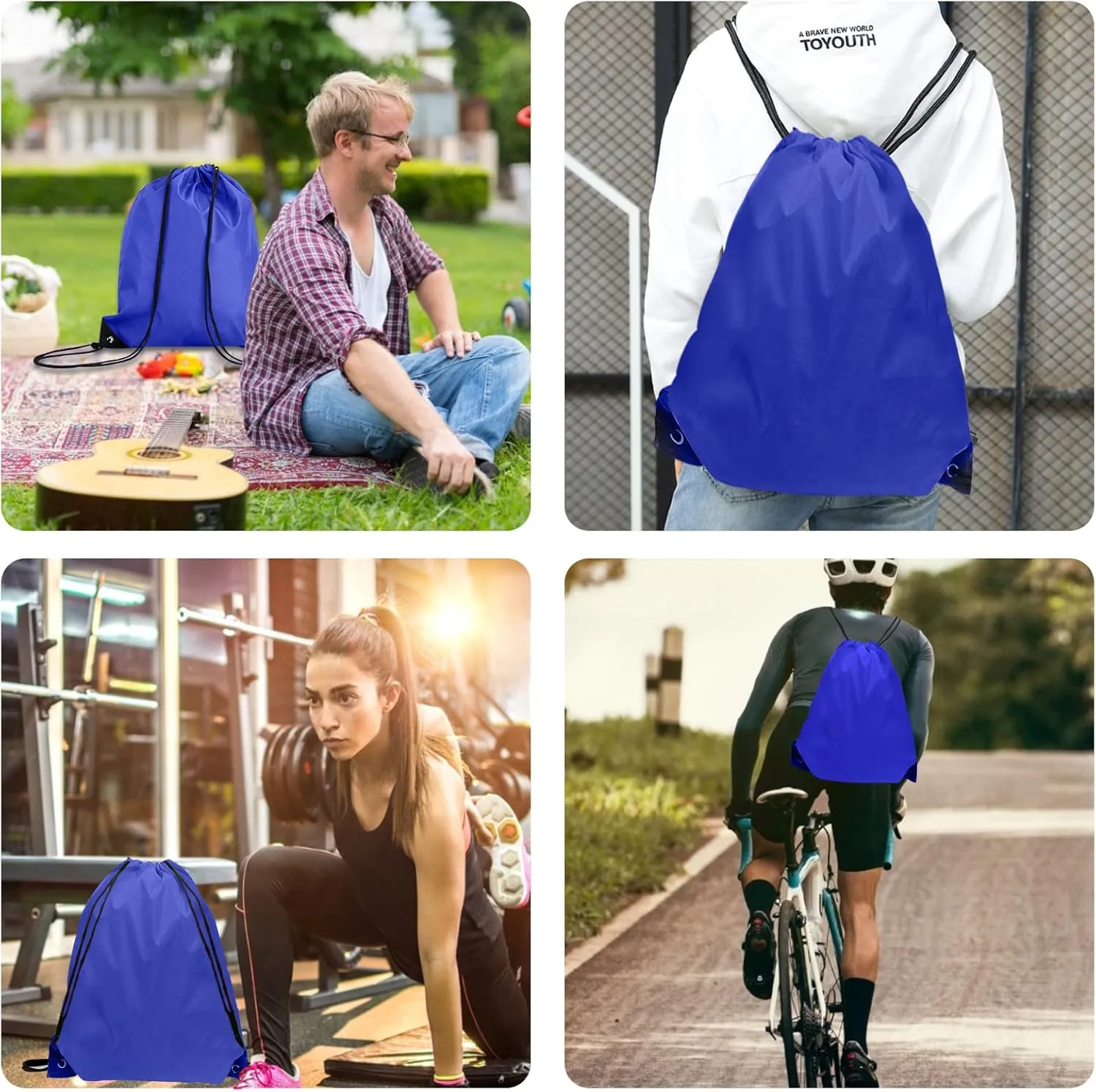 Drawstring Bags Bulk 14 Pcs Drawstring Backpack Bulk Cinch Bag Sackpack for Men Women Gym (Navy Blue)