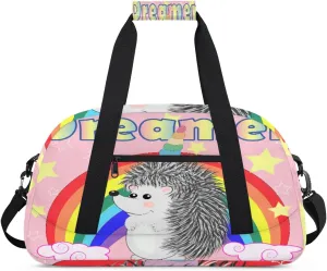 Dreamer Hedgehog Gym Duffel Bag for Men Women Rainbow Sparkling Stars Sports Tote Bag with Adjustable Shoulder Strap for Dance Gymnastics Traveling Outdoor Camping Overnight Stay