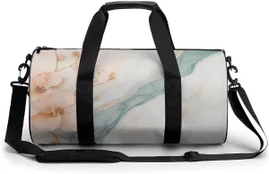 Dreamy Marble Flower Travel Gym Bag for Women Men Cylindrical Duffle Bag Sport Workout Bag with Shoulder Strap