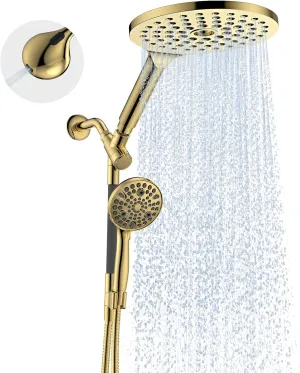 Dual Handheld Shower Head Combo, 2-in-1 Rain Shower Heads System 8 Inch Rainfall Shower Head and 10 Modes High Pressure Hand Held Showerhead with Built-in Power Wash