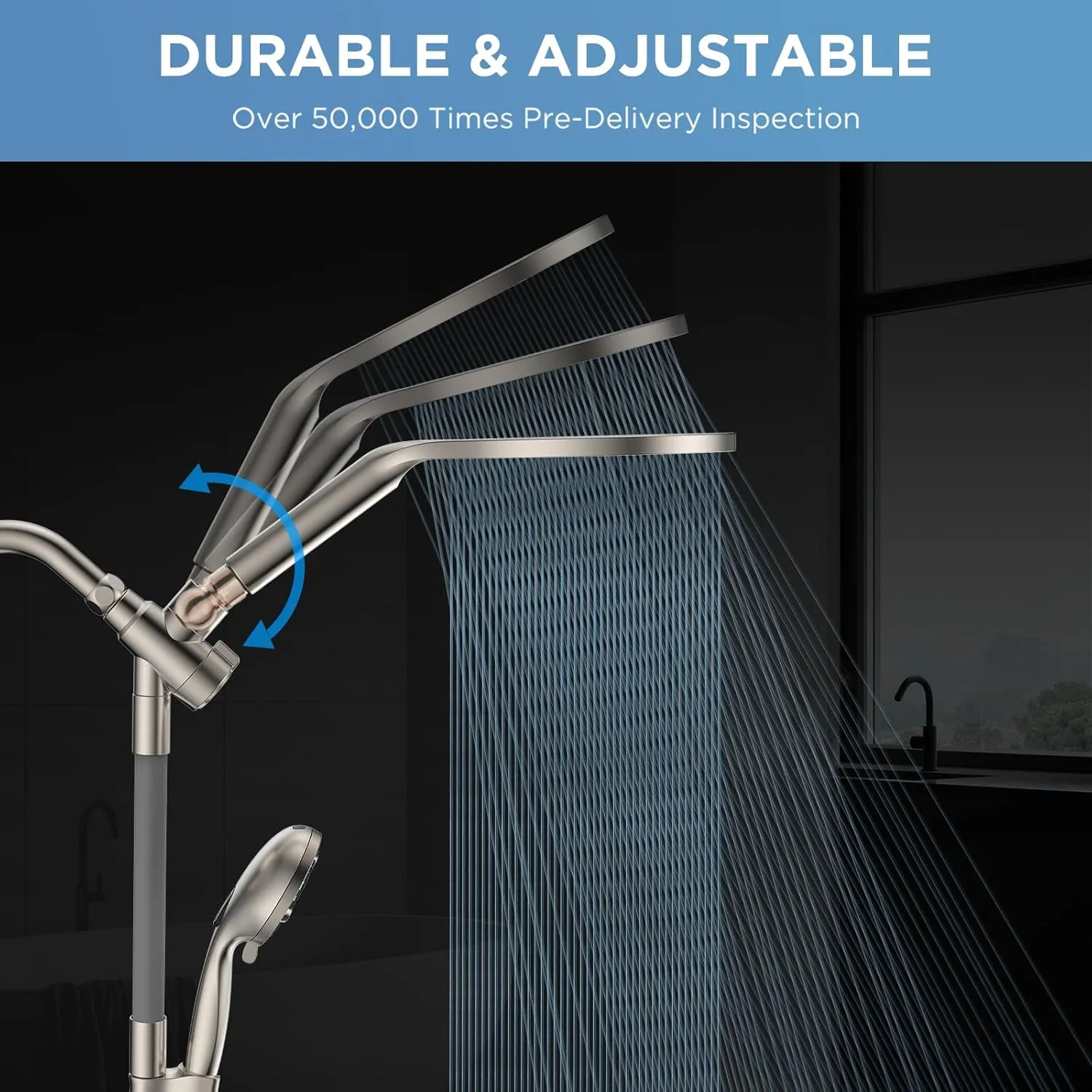 Dual Handheld Shower Head Combo, 2-in-1 Rain Shower Heads System 8 Inch Rainfall Shower Head and 10 Modes High Pressure Hand Held Showerhead with Built-in Power Wash