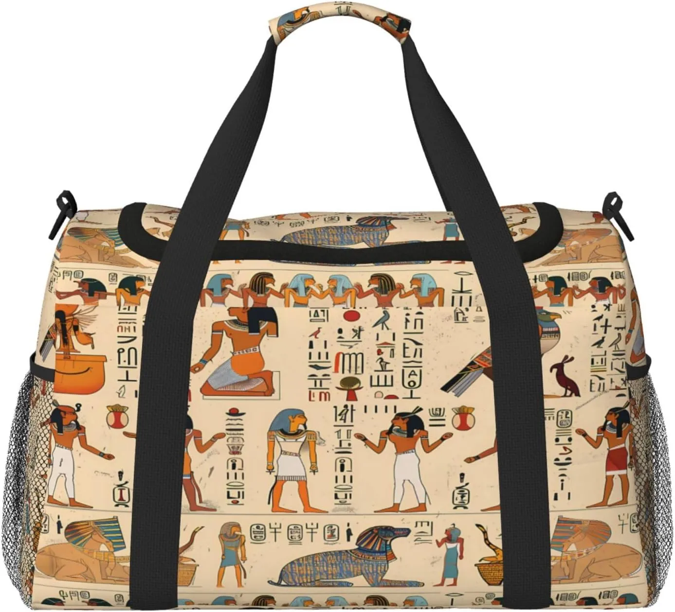 Duffle Bag Egyptian Hieroglyphs Egypt Themed Travel Duffel Bags for Men Women with Adjustable Strap Carry on Gym Bag Overnight Weekender Bag