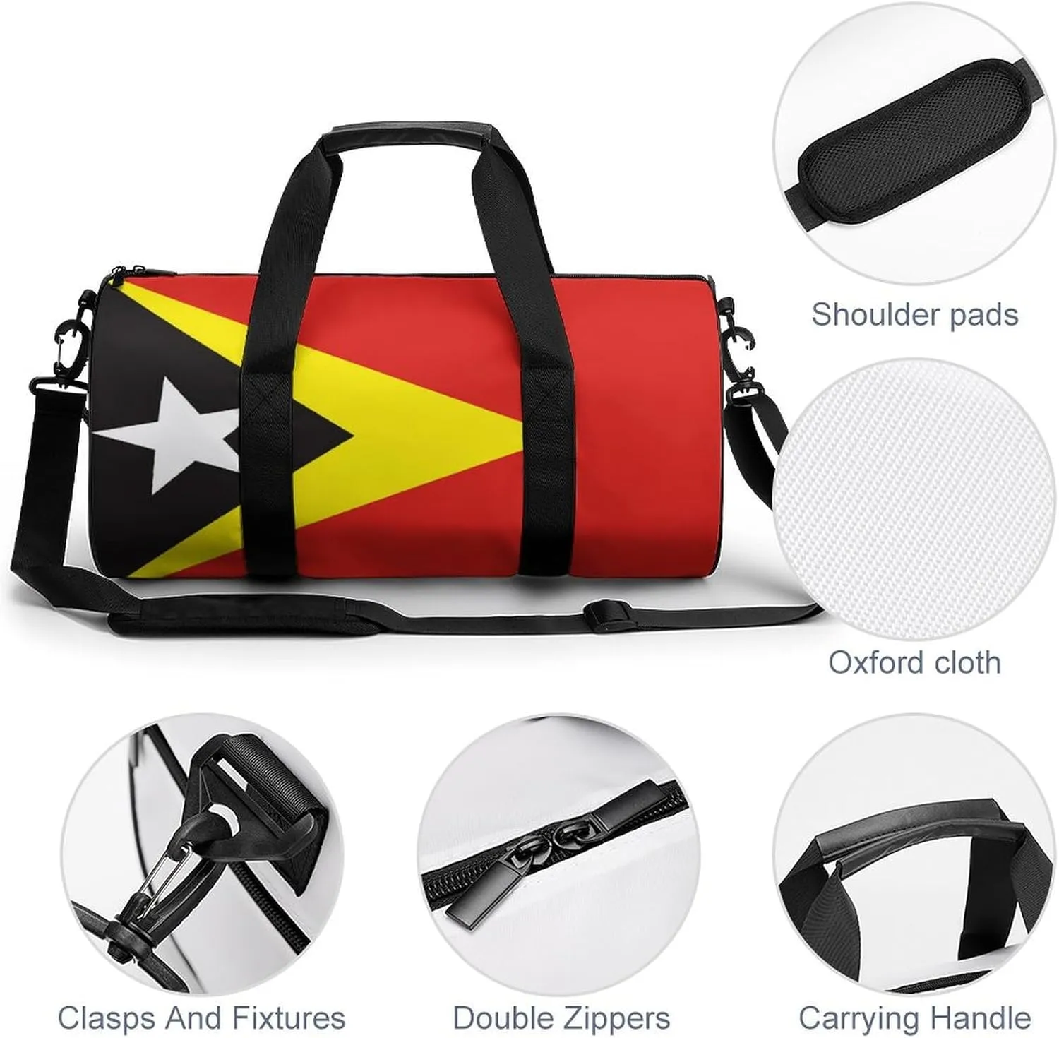 East Timor Flag Gym Bag for Girls Boys Sports Duffel with Wet Pocket Travel Weekender