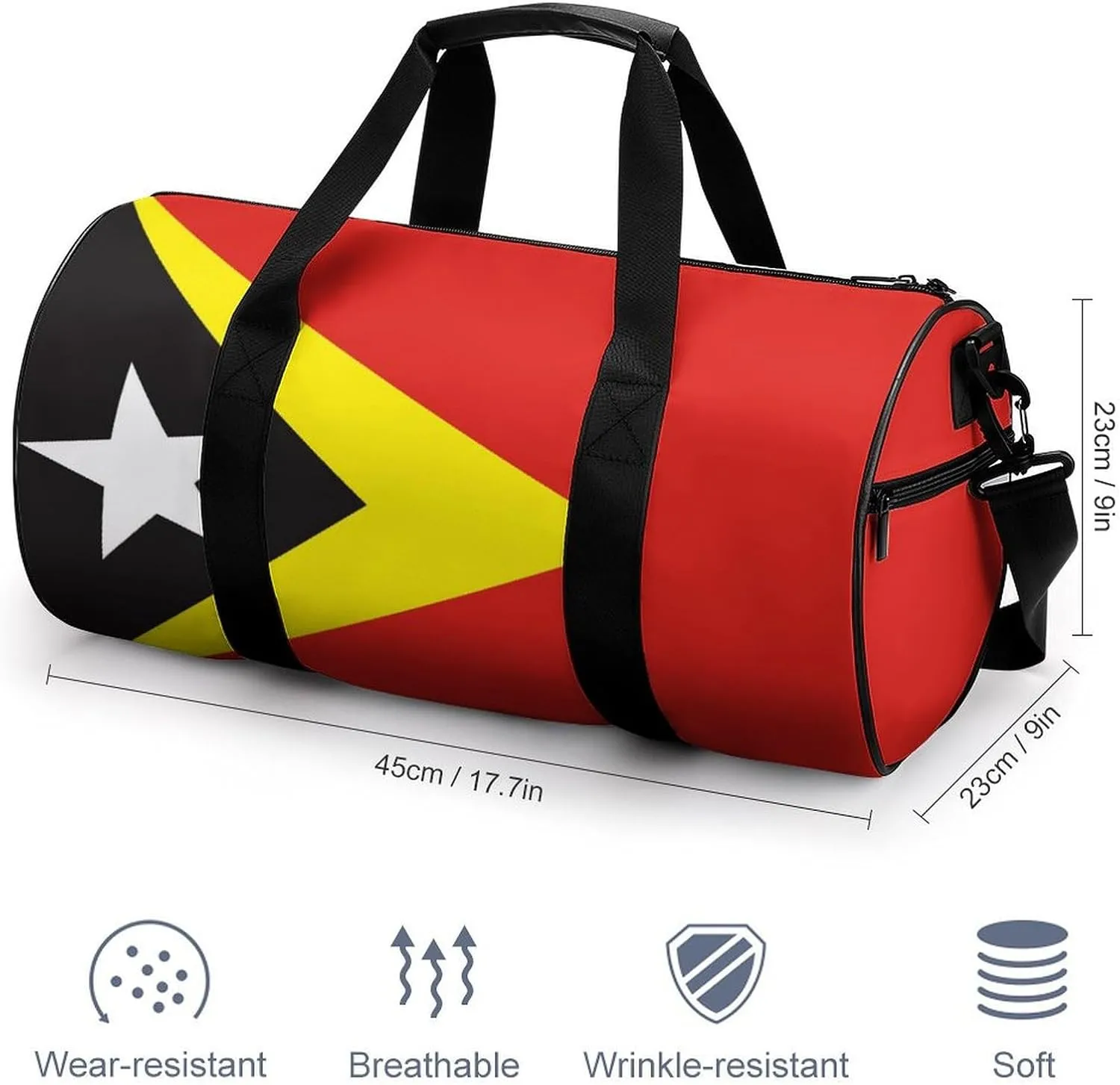 East Timor Flag Gym Bag for Girls Boys Sports Duffel with Wet Pocket Travel Weekender
