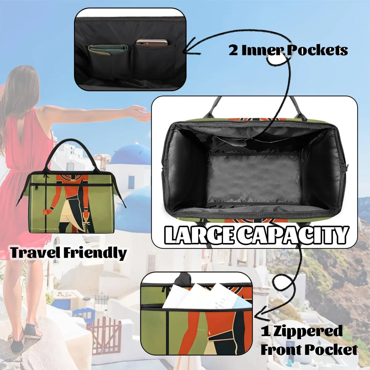 Egyptian Ethnic Animal Weekender Overnight Bag for Women Waterproof Carry On Travel Duffle Bags with Pocket Lightweight Sports Gym Tote Bag Large Luggage Workout Personal Item Hospital Bags