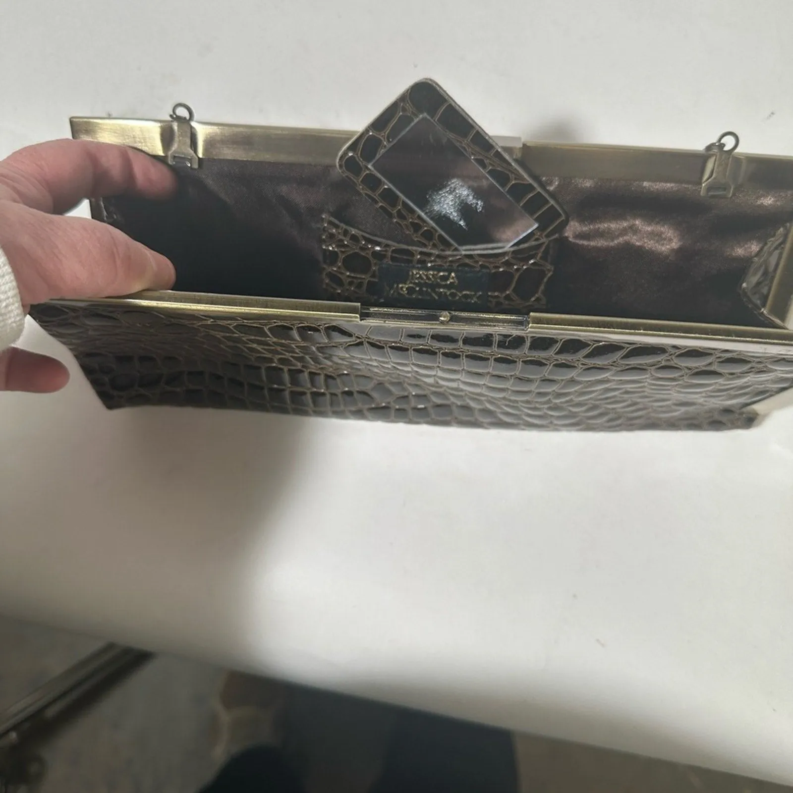 Elegant Black Crocodile-Embossed Clutch