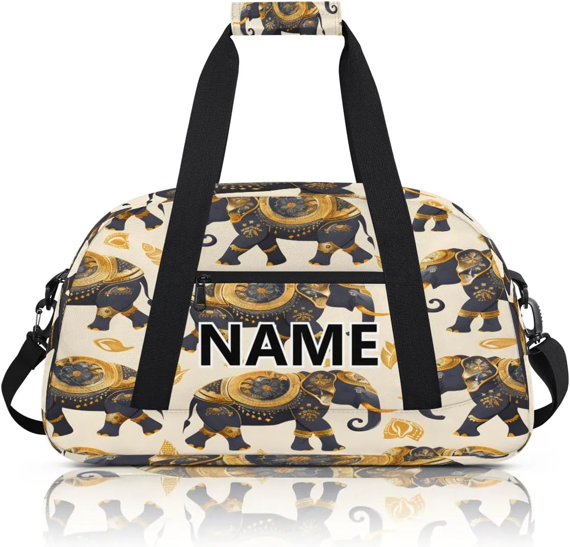 Elephant Mini Gym Bag 18 inch for Women Men Waterproof Custom Ethnic Elephant Travel Duffel Bag Carry On Overnight Tote Nurse Bag for Work Fitness Hiking