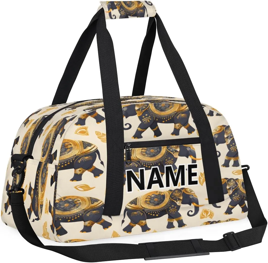 Elephant Mini Gym Bag 18 inch for Women Men Waterproof Custom Ethnic Elephant Travel Duffel Bag Carry On Overnight Tote Nurse Bag for Work Fitness Hiking