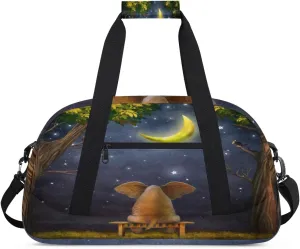 Elephant Moon Star Gym Duffel Bag for Men Women Forest Owl Sports Tote Bag with Adjustable Shoulder Strap for Dance Gymnastics Traveling Outdoor Camping Overnight Stay