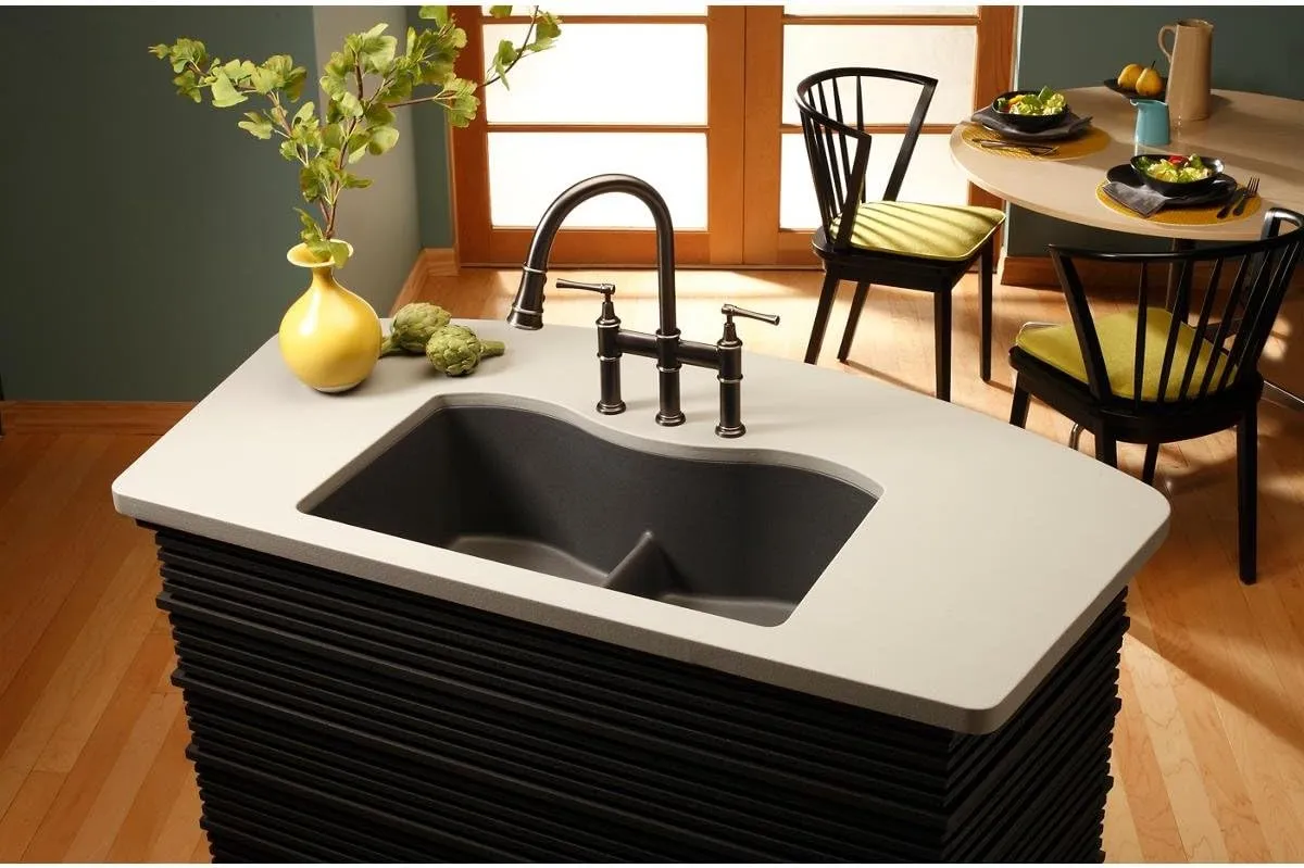 Elkay LKEC2037AS Three Hole Bridge Faucet with Pull-down Spray and Lever Handles, Antique Steel