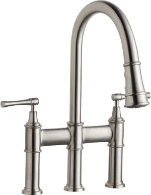 Elkay LKEC2037LS Explore Three Hole Bridge Faucet with Pull-down Spray and Lever Handles, Lustrous Steel