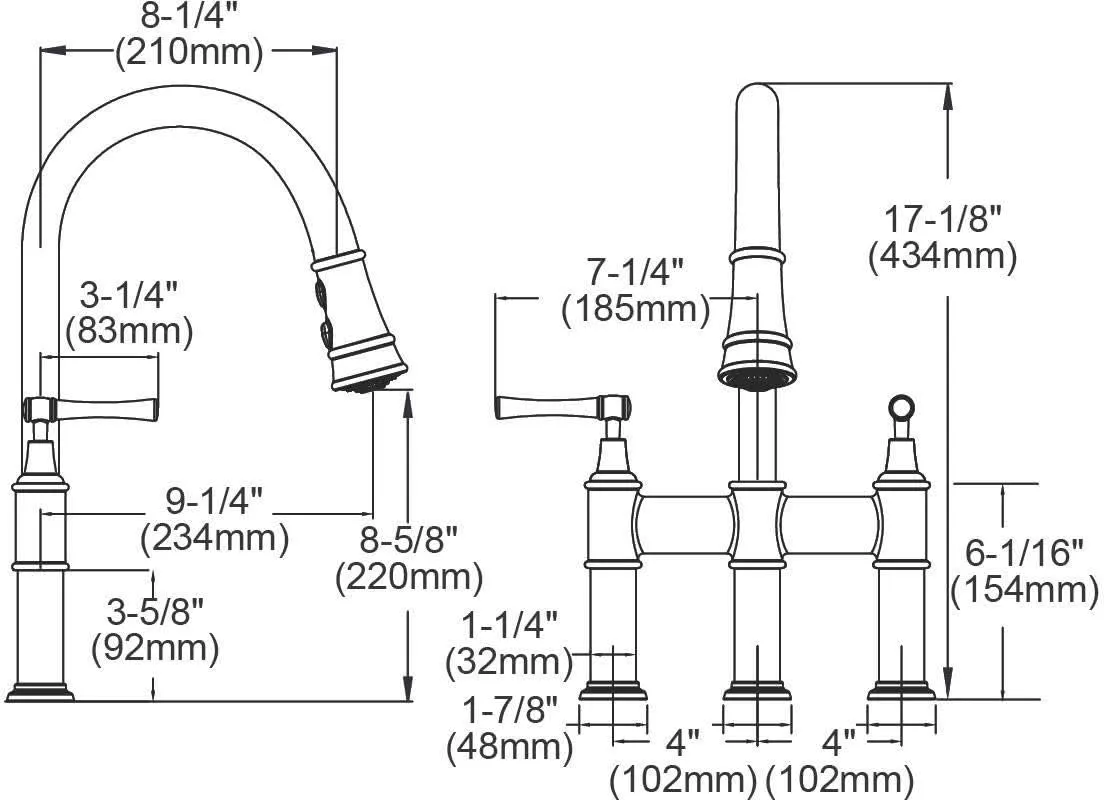 Elkay LKEC2037LS Explore Three Hole Bridge Faucet with Pull-down Spray and Lever Handles, Lustrous Steel