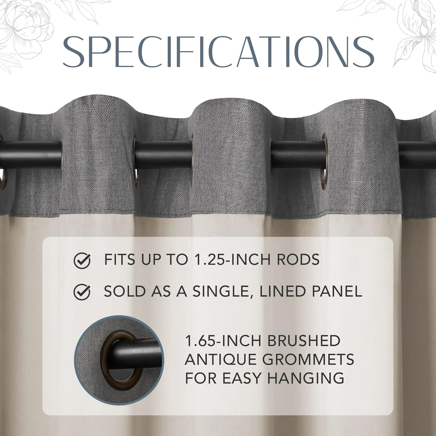 Elrene Home Fashions Braiden Color-Block Blackout Window Curtain, Single Panel, 52 in x 84 in (1 Panel), Gray
