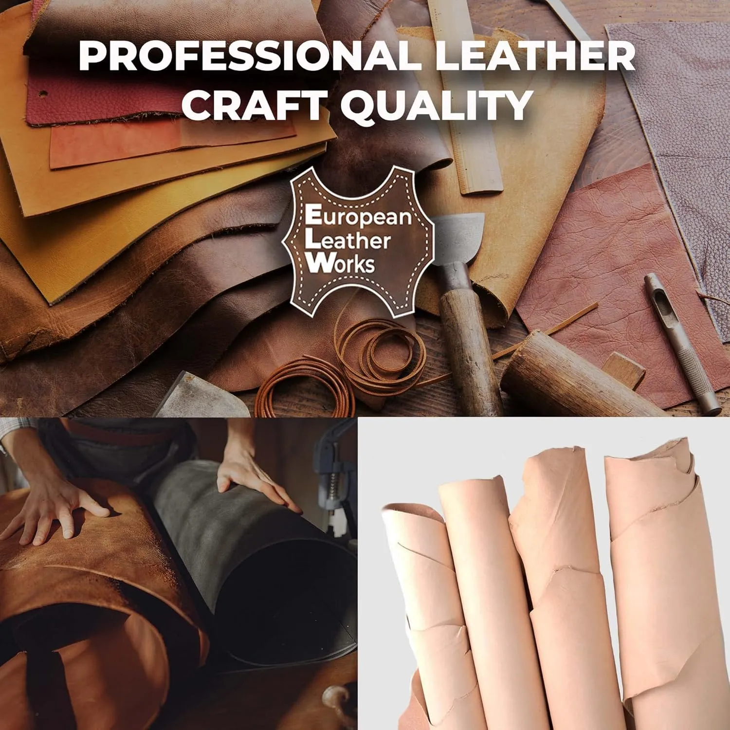 ELW 7-8 oz.(3-3.2 mm) Thickness Pre-Cut Square 8"x24", Tooling Leather Vegetable Tanned Full Grain Leather - Cowhide Leathercraft for Holsters Knife Sheaths Coasters Molding Emboss Stamp Cases
