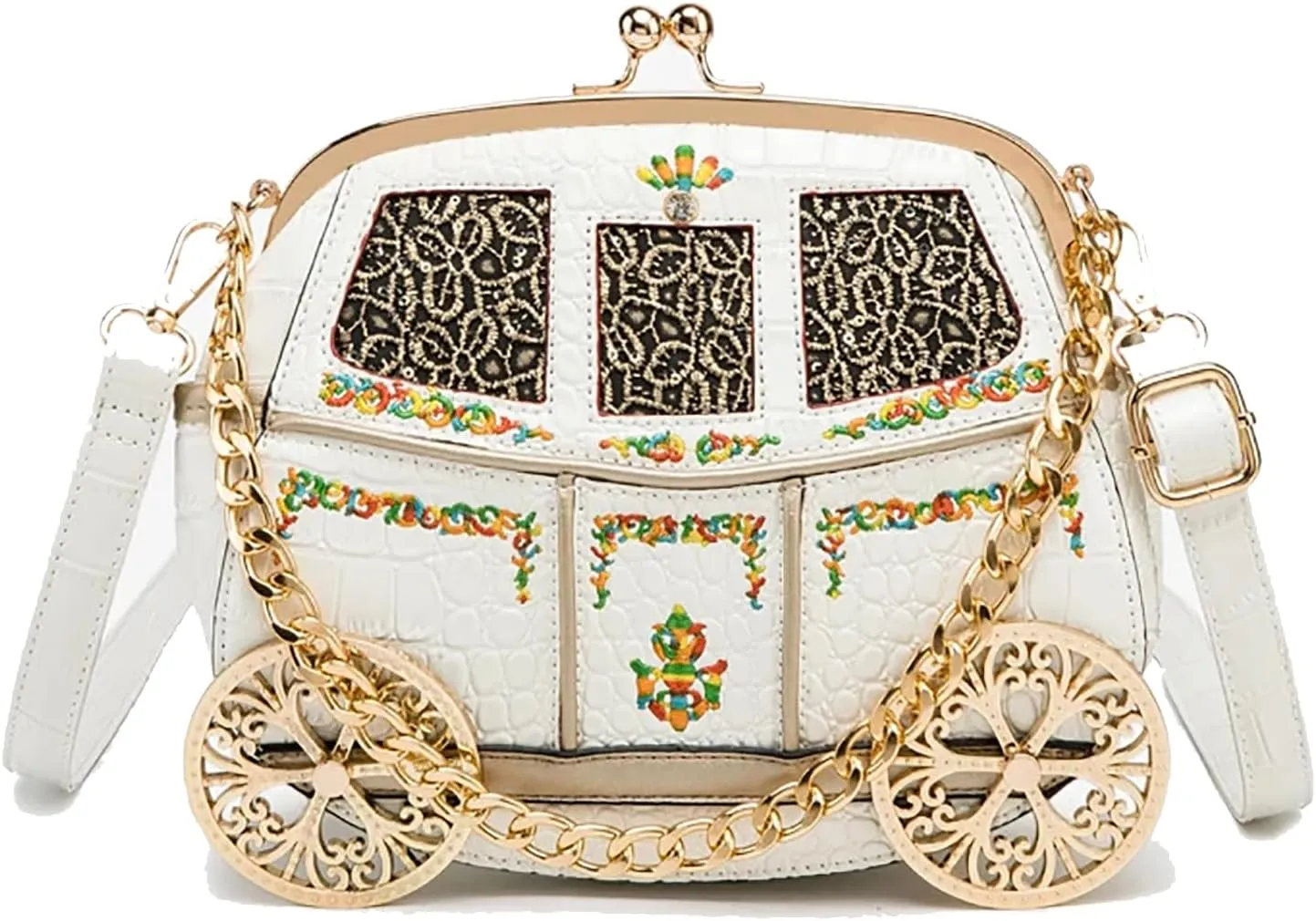 Embroidery Purses for Women Royal Carriage Shoulder Crossbody Bag Clutch Leather Novelty Luxury Fashion Chain Satchel Handbag
