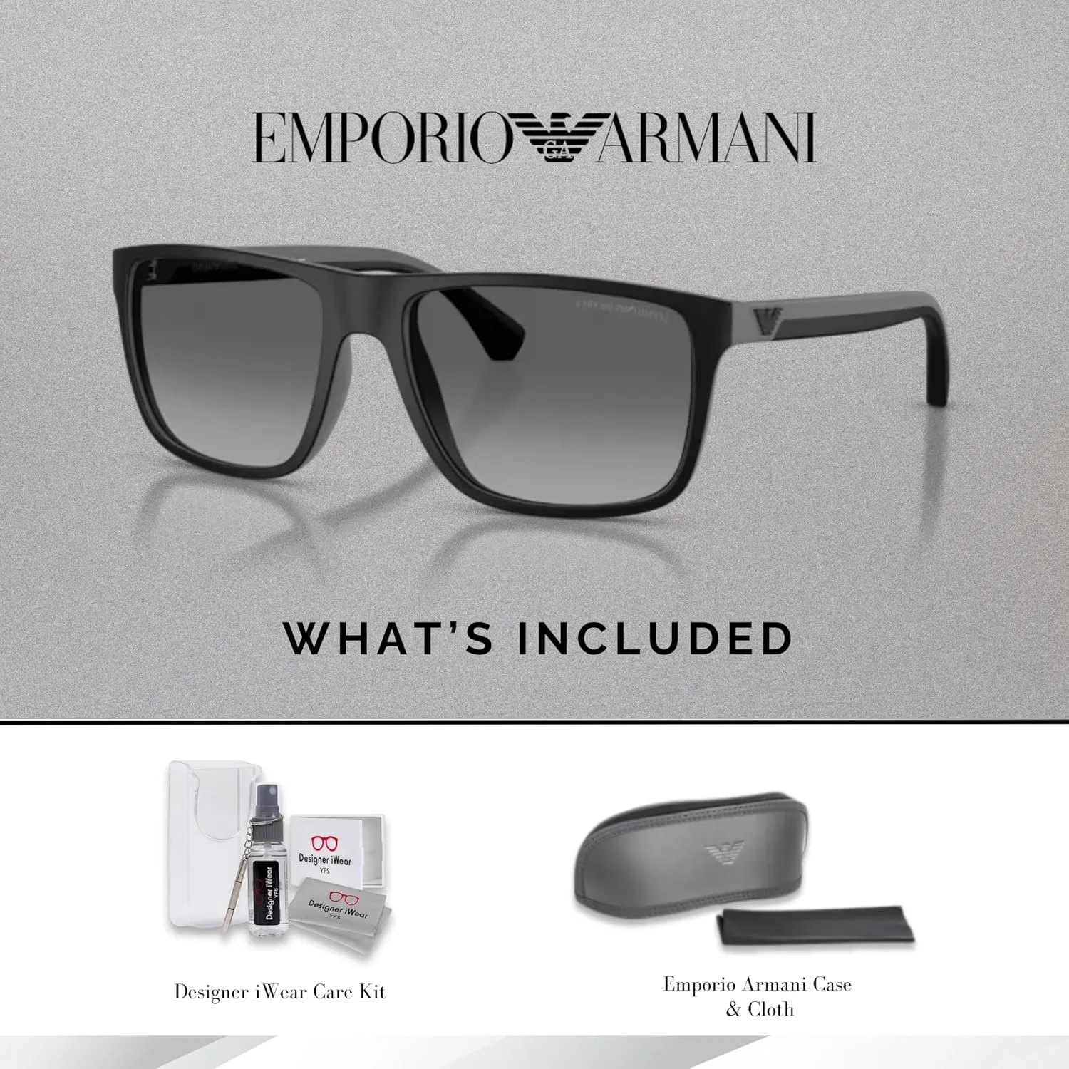 Emporio Armani EA4033 Square Sunglasses For Men   BUNDLE with Designer iWear Eyewear Kit