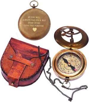 Engraved Sundial Compass with Leather case - Traveler Gift - Inspirational Gift - Adventurer Gift - Wedding Gift - Baptism Gift - Gift for him (Love You Forever)