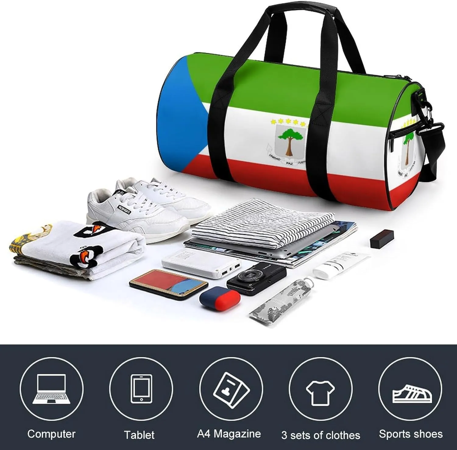Equatorial Guinea Flag Waterproof Gym Bag for Women Men with Wet Pocket Sports Duffel for Travel Weekender