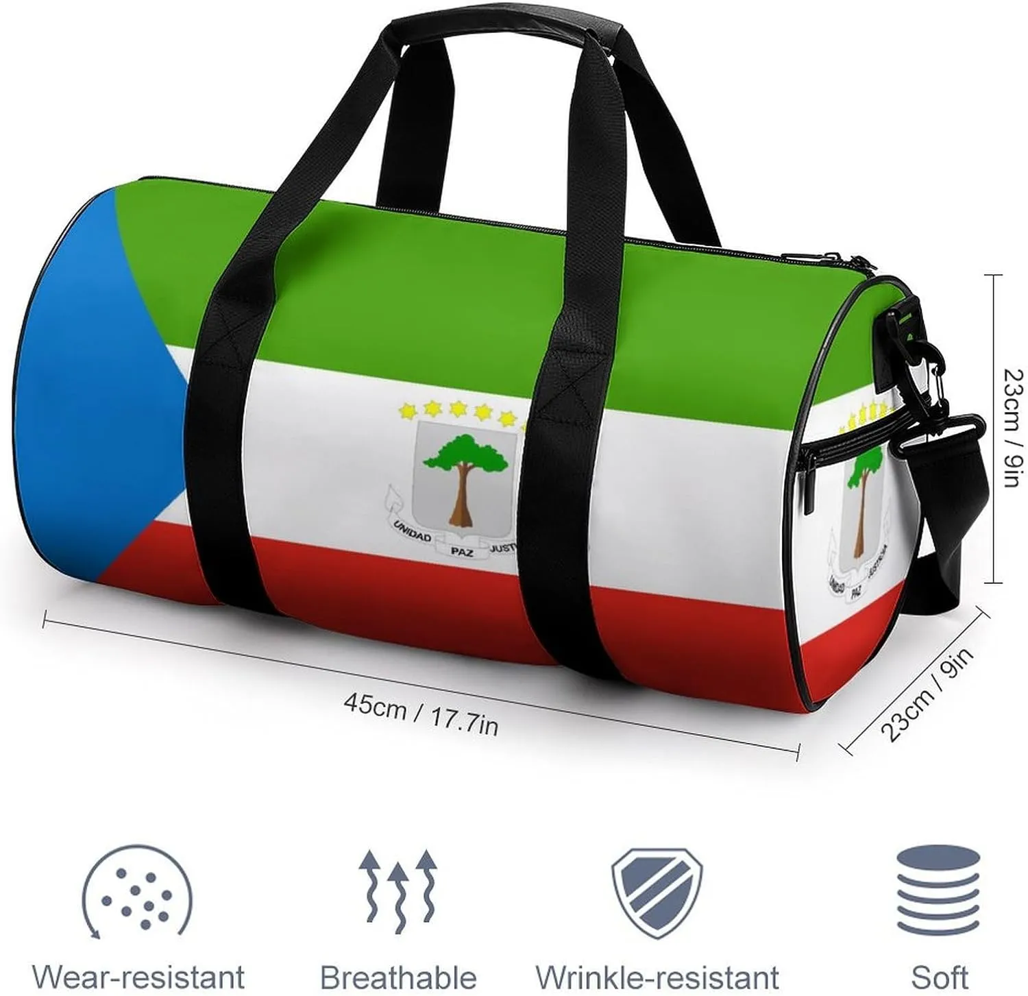 Equatorial Guinea Flag Waterproof Gym Bag for Women Men with Wet Pocket Sports Duffel for Travel Weekender