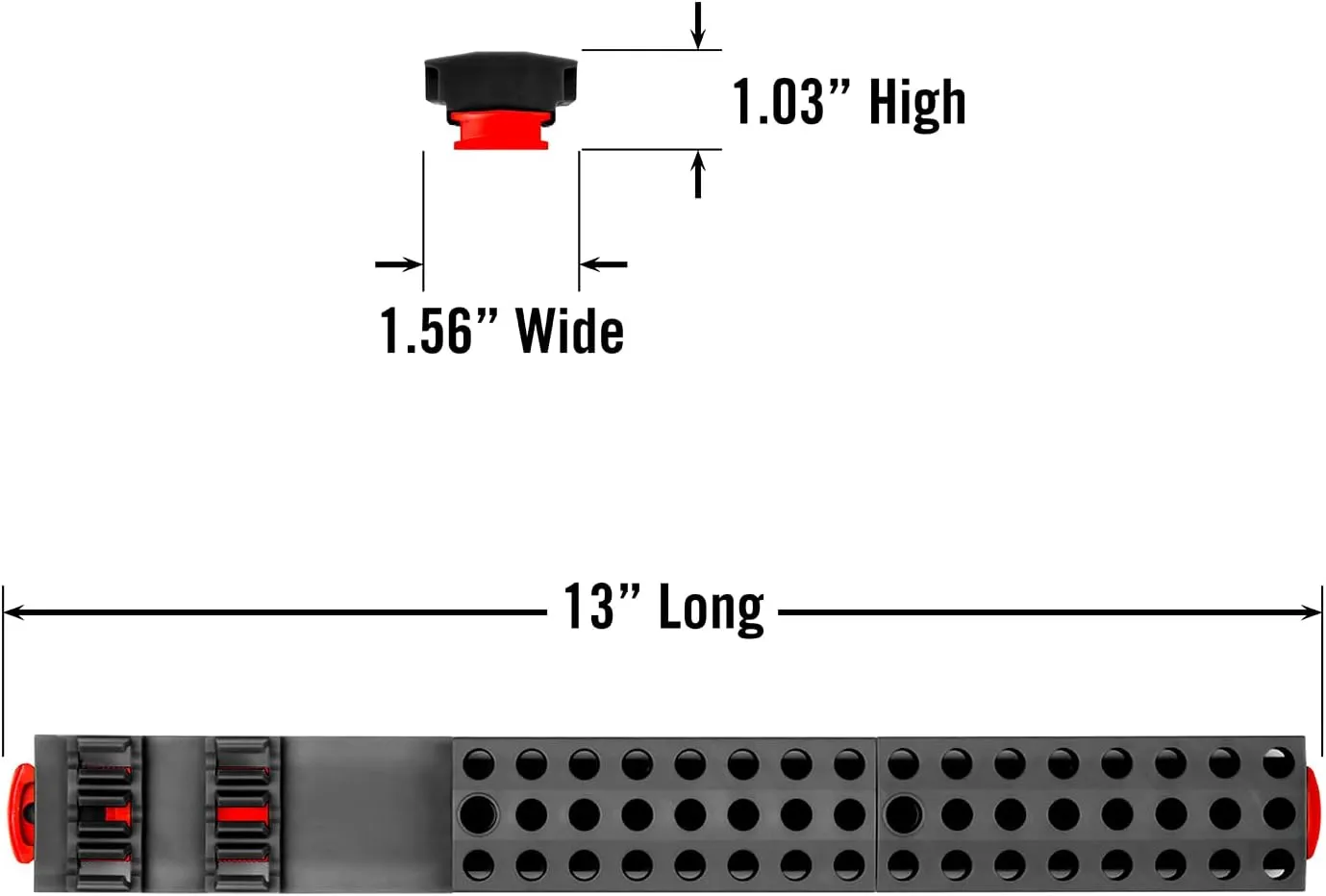 Ernst Manufacturing 54 Tool Bit Bar with Magnetic Base, 1/4" Hex Bit Holder for Toolchest Drawer or Tool Truck – Red & Black