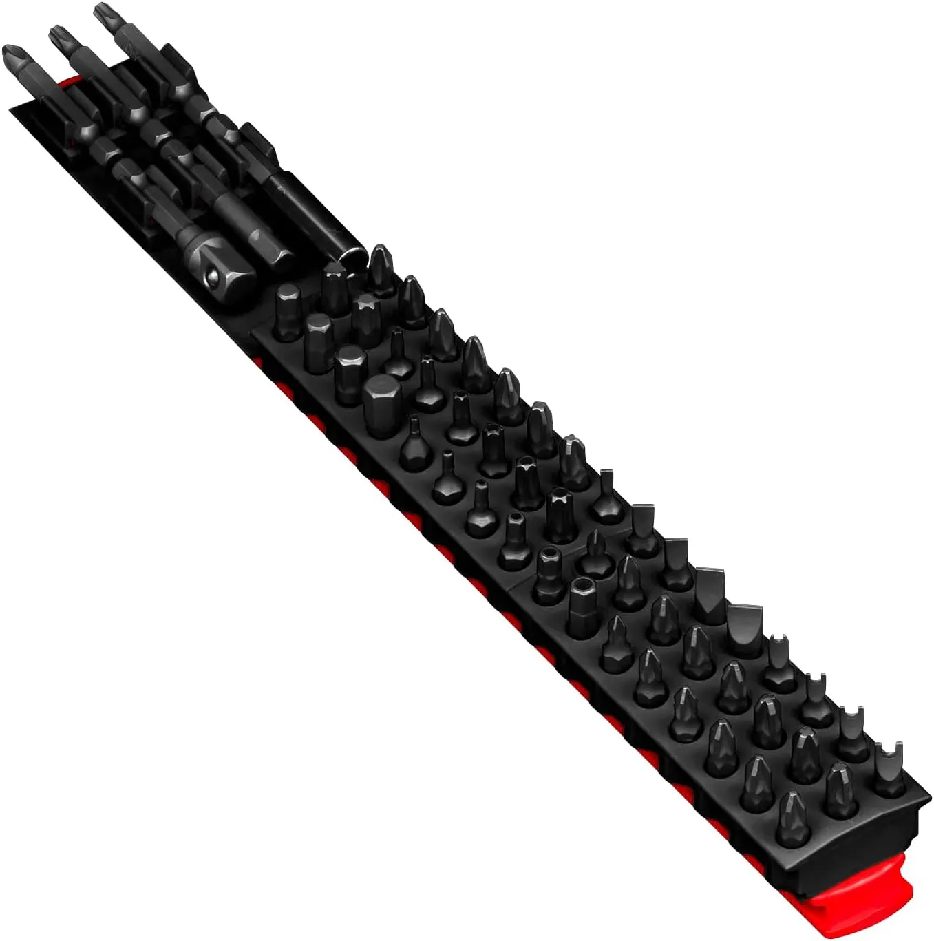 Ernst Manufacturing 54 Tool Bit Bar with Magnetic Base, 1/4" Hex Bit Holder for Toolchest Drawer or Tool Truck – Red & Black