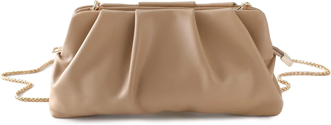 Evening Bag for Women Ruched Clutch Purse Detachable Metal Chain Crossbody Bag