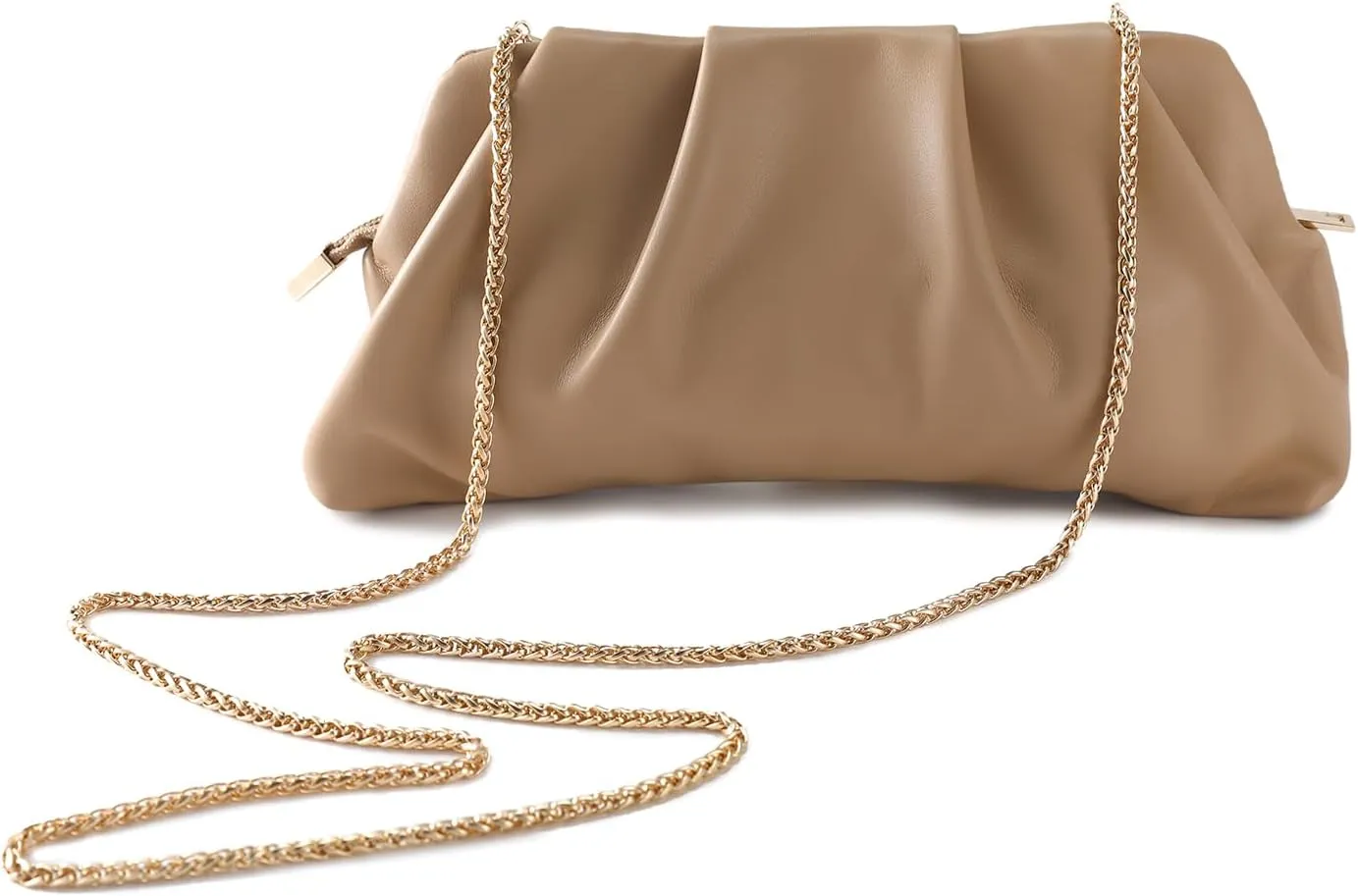 Evening Bag for Women Ruched Clutch Purse Detachable Metal Chain Crossbody Bag