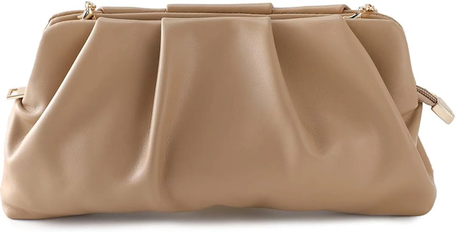 Evening Bag for Women Ruched Clutch Purse Detachable Metal Chain Crossbody Bag