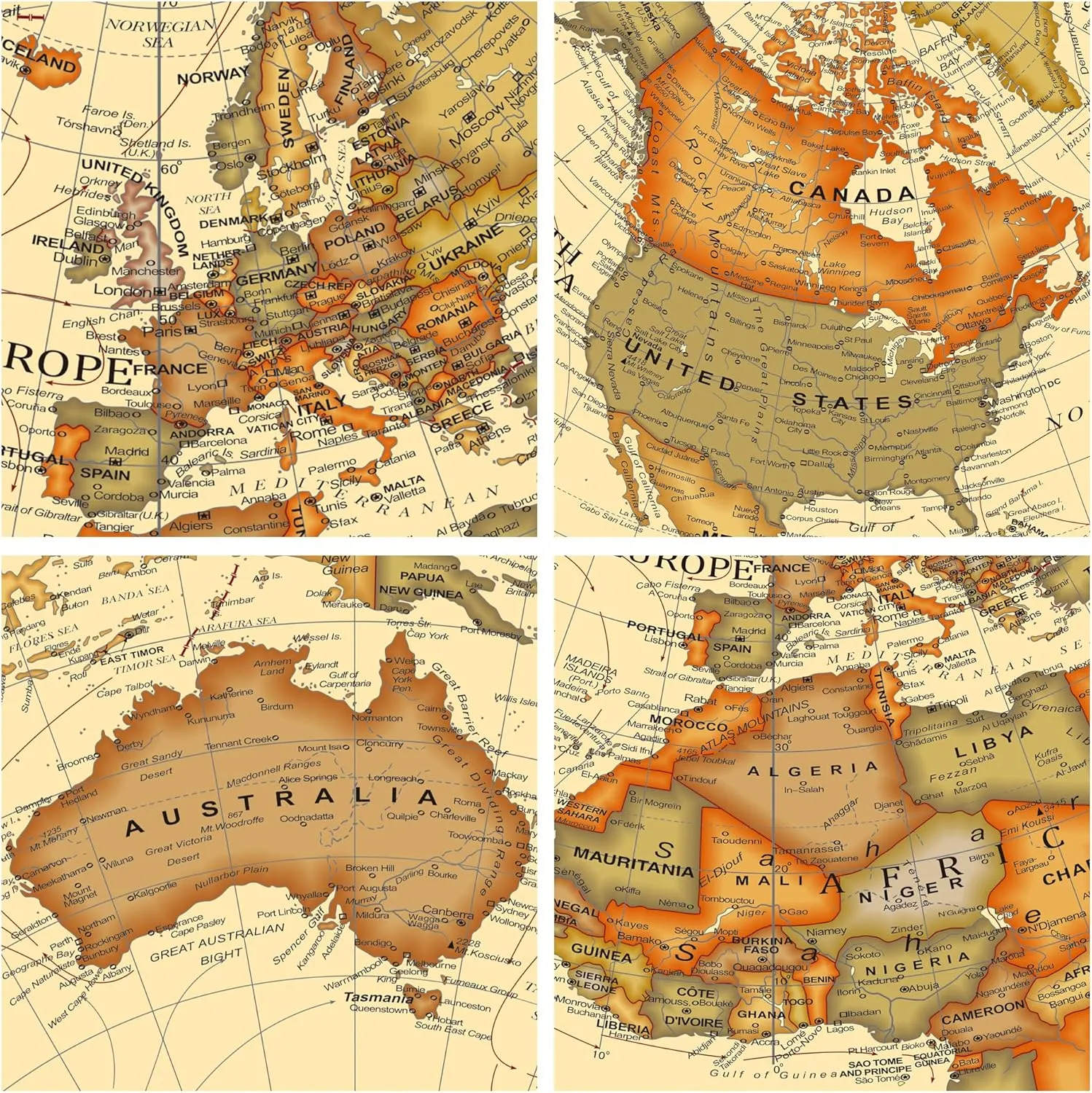 Exerz 10" Antique Globe With A Wood Base - Rotating World Globe - Modern Map in Vintage Colour - Diametre 10 inches