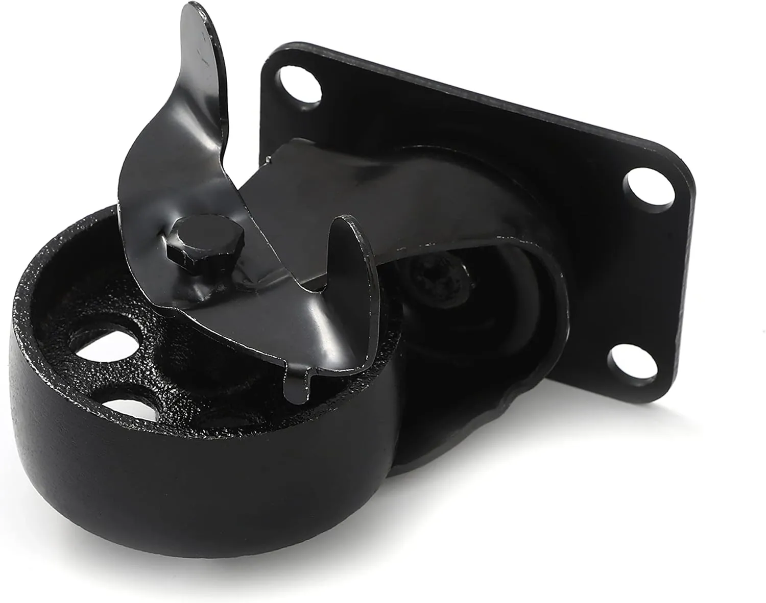 FactorDuty 4 All Black Metal Swivel Plate Caster Wheels w/Brake Lock Heavy Duty High-gauge Steel (3" with Brake)