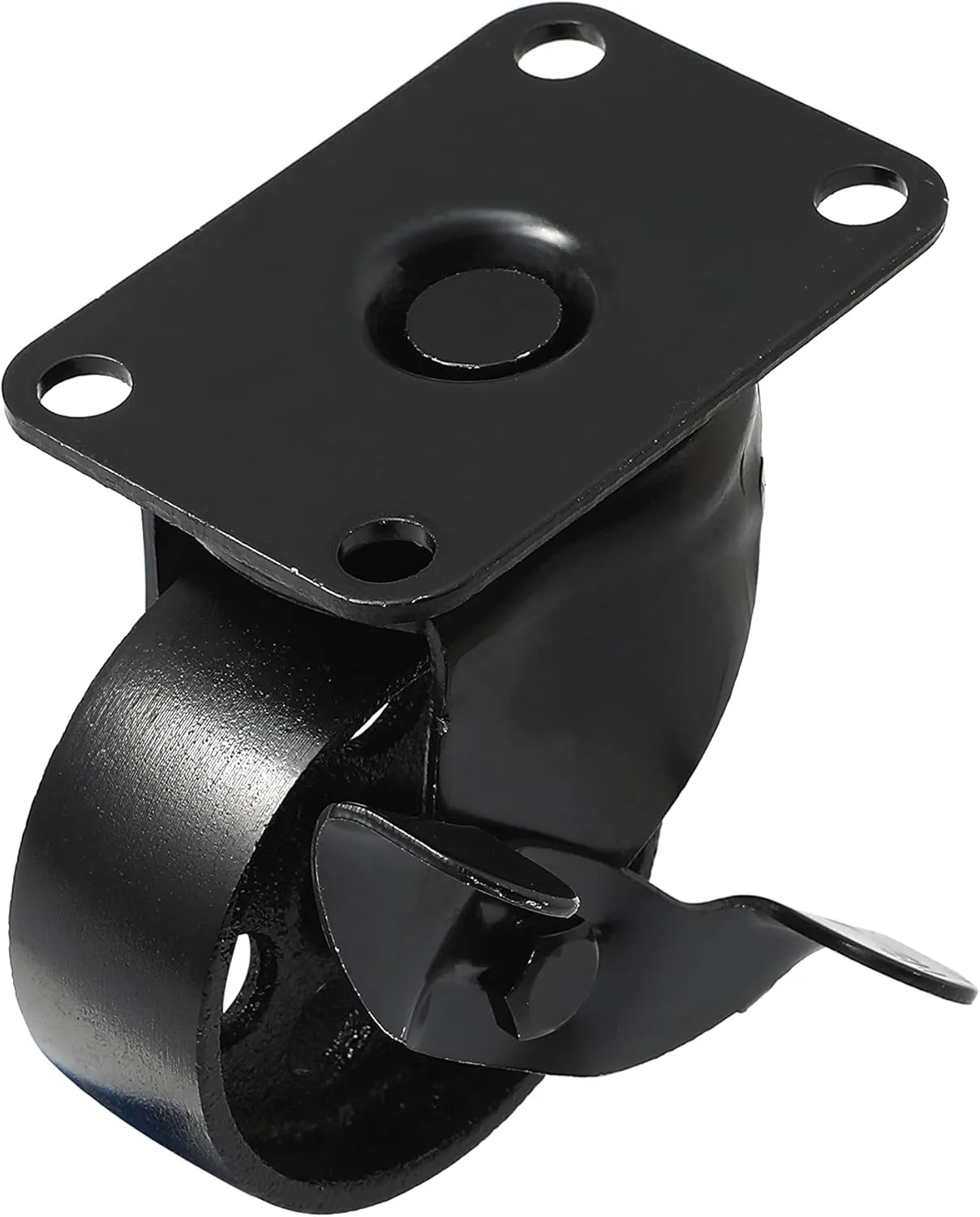 FactorDuty 4 All Black Metal Swivel Plate Caster Wheels w/Brake Lock Heavy Duty High-gauge Steel (3" with Brake)