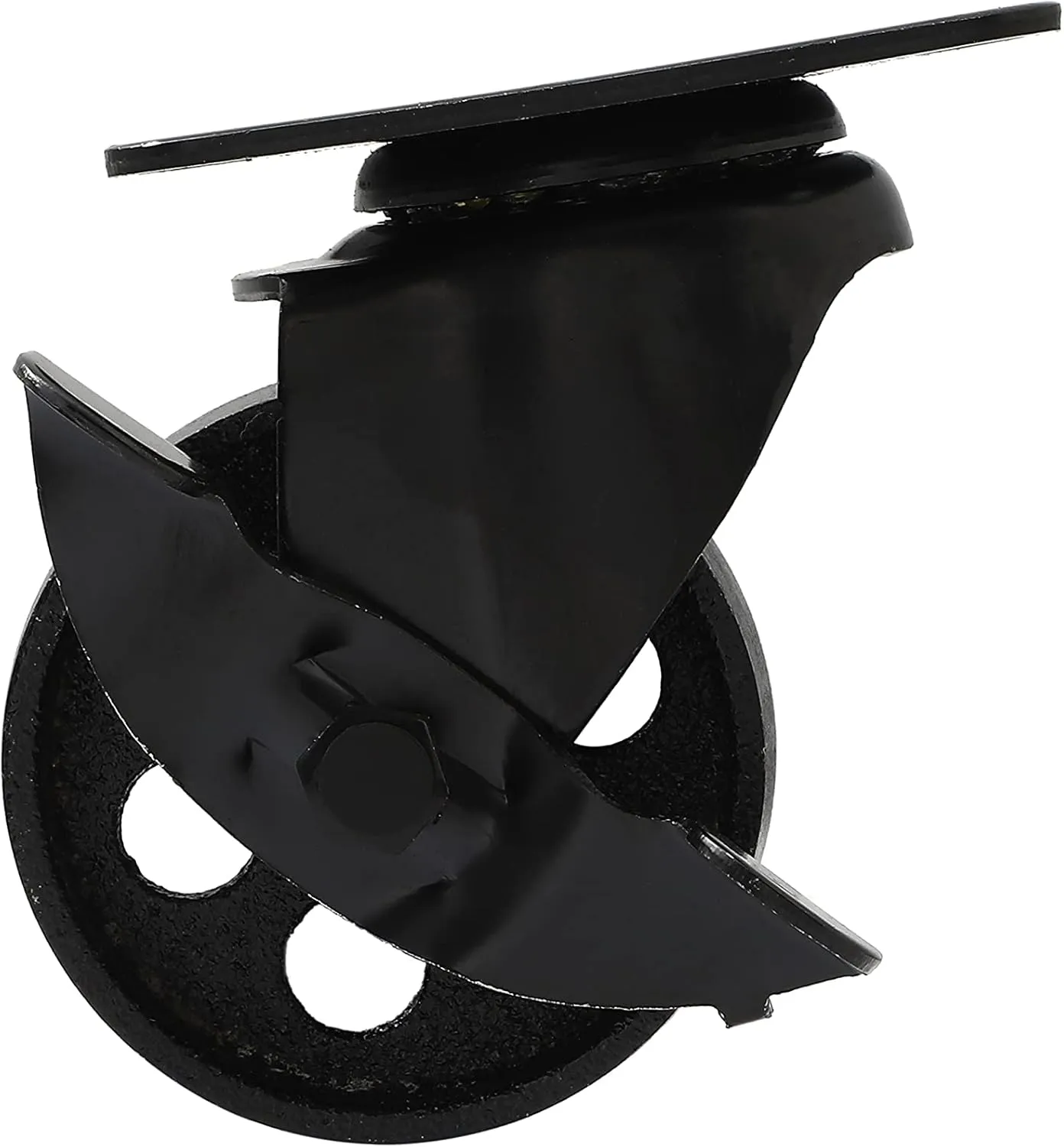 FactorDuty 4 All Black Metal Swivel Plate Caster Wheels w/Brake Lock Heavy Duty High-gauge Steel (3" with Brake)