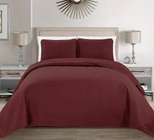 Fancy Collection Embossed Coverlet Bedspread Over Size Set Solid # Austin (Burgundy, King/California King)