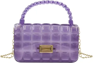 Fashion Candy Color Jelly Crossbody Bag for Women Girls Transparent Cassette Shoulder Handbag Wallet with Top Handle
