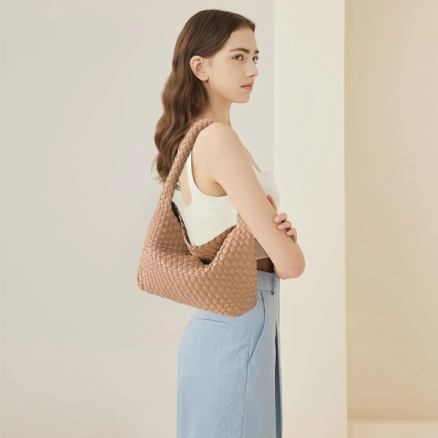 Fashion Designer Handbags and Purses, Women Shoulder Bag, Casual Hand Woven Shopping Tote Hobo, Ladies Underarm Bags