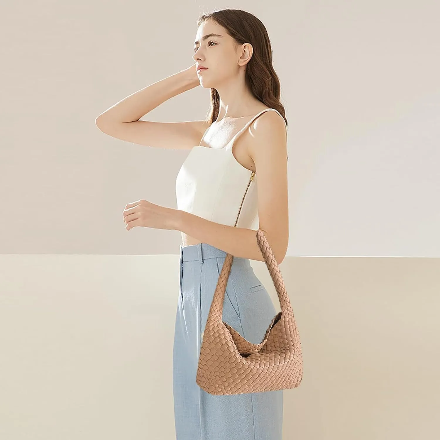 Fashion Designer Handbags and Purses, Women Shoulder Bag, Casual Hand Woven Shopping Tote Hobo, Ladies Underarm Bags
