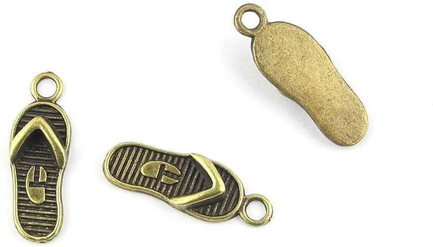 Fashion Jewelry Making Charms Findings Arts Crafts Beading Antique Bronze Tone 31428 Slippers