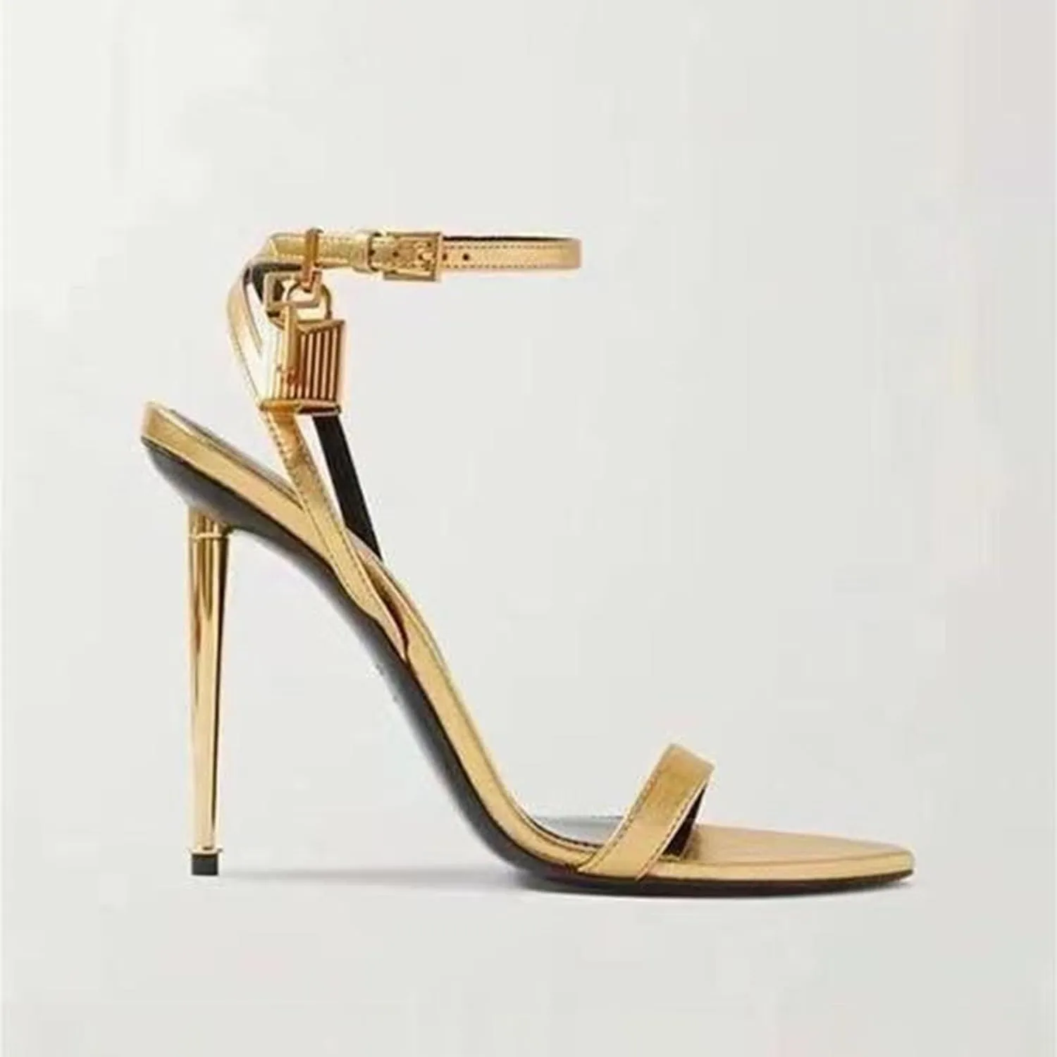 Fashion Pointed Toe Strap Stiletto High Heels Open Toe Large Size Women's Metal Lock Summer Sandals