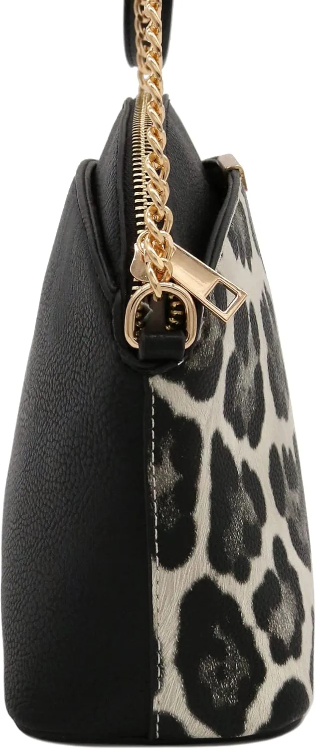 FashionPuzzle Leopard Paisley Print Small Dome Crossbody with Chain Strap