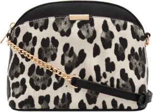 FashionPuzzle Leopard Paisley Print Small Dome Crossbody with Chain Strap