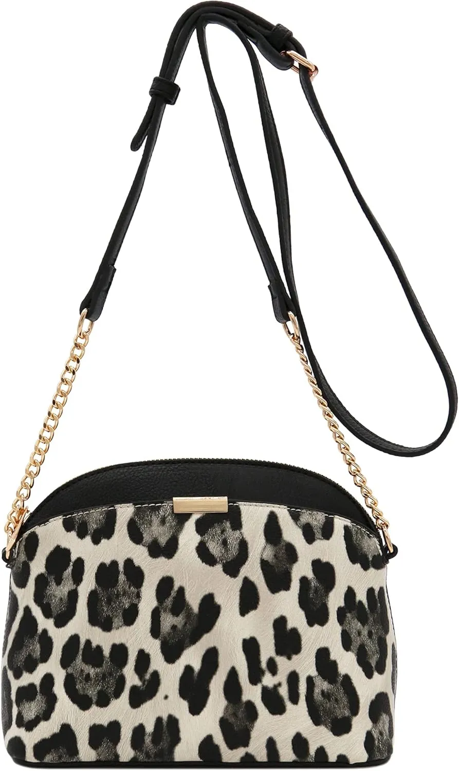 FashionPuzzle Leopard Paisley Print Small Dome Crossbody with Chain Strap