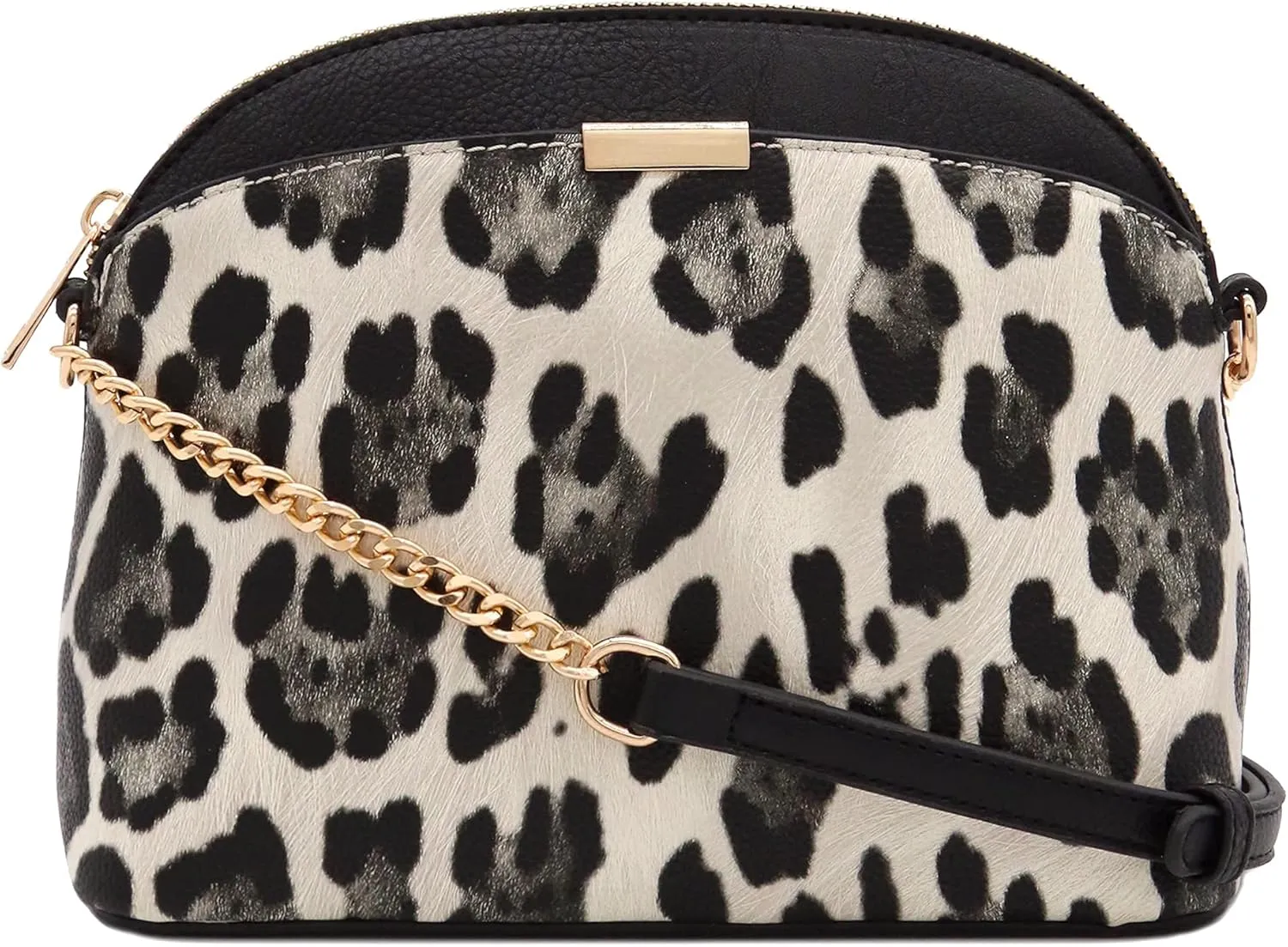FashionPuzzle Leopard Paisley Print Small Dome Crossbody with Chain Strap