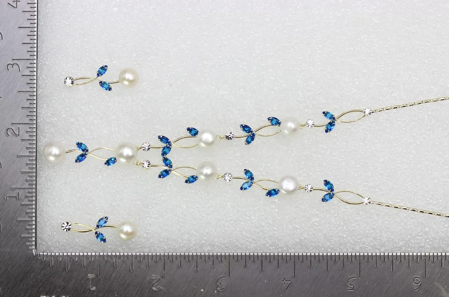 Faship Gorgeous CZ Crystal Genuine Freshwater Pearls Floral Necklace Earrings Set
