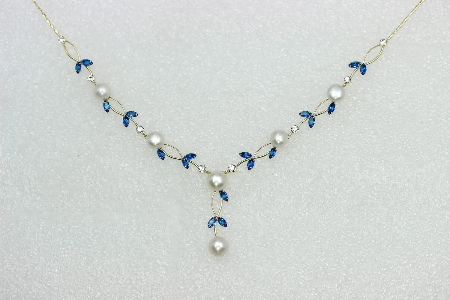 Faship Gorgeous CZ Crystal Genuine Freshwater Pearls Floral Necklace Earrings Set