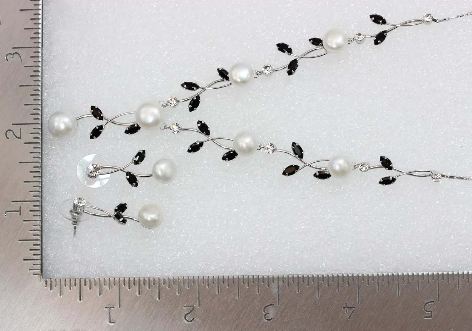 Faship Gorgeous CZ Crystal Genuine Freshwater Pearls Floral Necklace Earrings Set