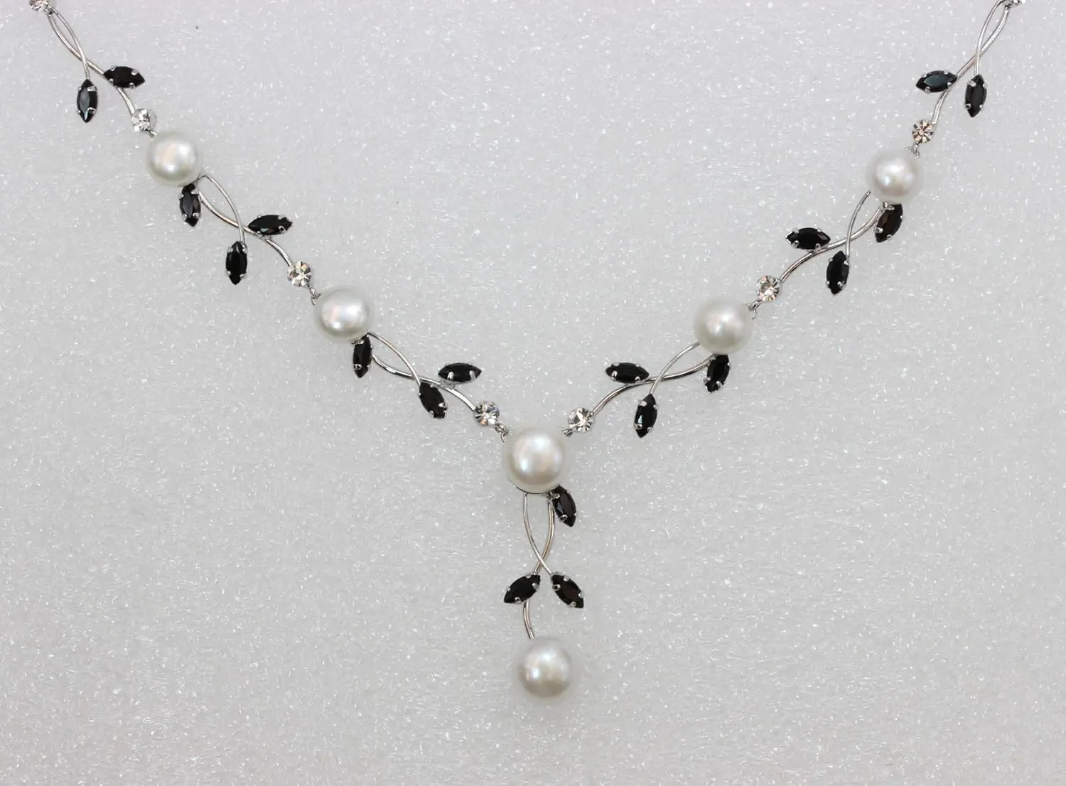 Faship Gorgeous CZ Crystal Genuine Freshwater Pearls Floral Necklace Earrings Set
