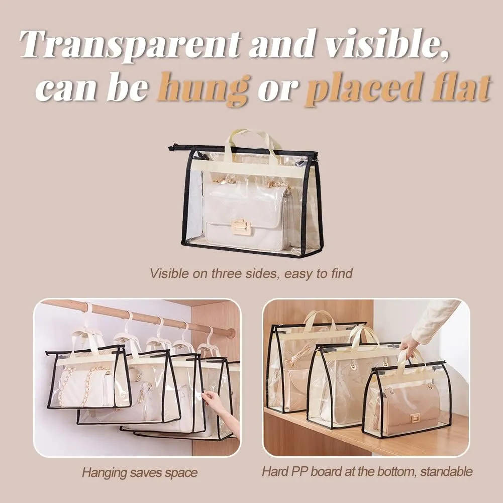 fazhongfa 5 PCS Hanging Handbag Storage Organizer Non-Woven Transparent Dust-proof Homewares Purse Wallet Closet Storage Bag with Zipper and Handle (L)