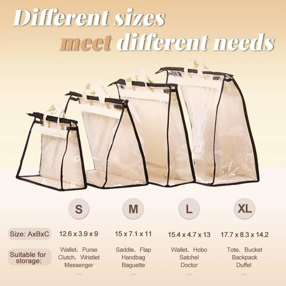 fazhongfa 5 PCS Hanging Handbag Storage Organizer Non-Woven Transparent Dust-proof Homewares Purse Wallet Closet Storage Bag with Zipper and Handle (L)